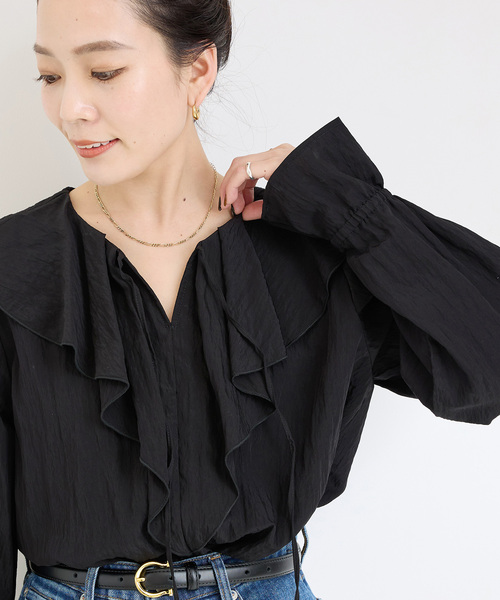 B.C STOCK（ベーセーストック）の「《追加》ラッフルカラーブラウス（シャツ/ブラウス・レディース・ホワイト/ブラック・FREE）」の21枚目の写真
