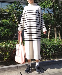 Q | ハイネックIラインニットワンピース(ワンピース)