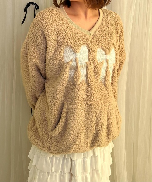 frunco（フランコ）の「リボン刺繍ボアトレーナー（スウェット・レディース・ブラック/アイボリー/ピンク/ベージュ・FREE）」の11枚目の写真