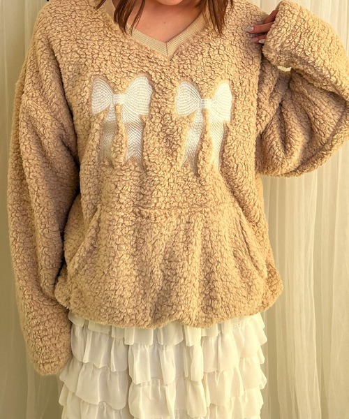 frunco（フランコ）の「リボン刺繍ボアトレーナー（スウェット・レディース・ブラック/アイボリー/ピンク/ベージュ・FREE）」の13枚目の写真