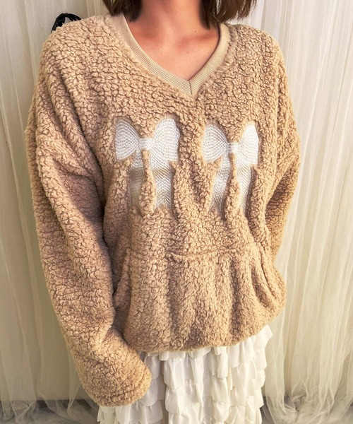 frunco（フランコ）の「リボン刺繍ボアトレーナー（スウェット・レディース・ブラック/アイボリー/ピンク/ベージュ・FREE）」の19枚目の写真