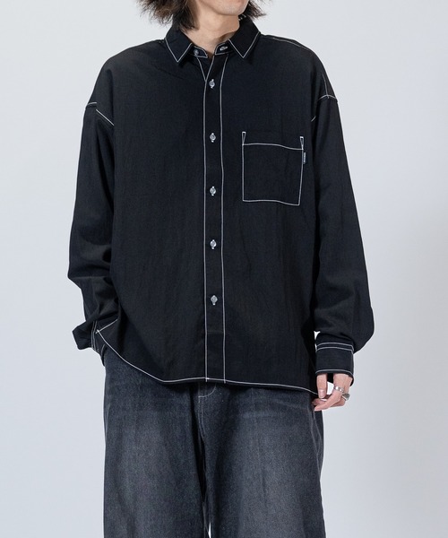 【セール】【a】〔Naive magic〕タスラン ルーズサイズ ステッチングシャツ（シャツ/ブラウス）｜Naive magic（ナイーブマジック）