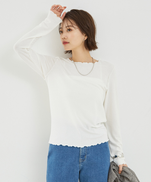 abahouse mavie（アバハウスマヴィ）の「スパークナイロンクルーネックプルオーバー/春服（Tシャツ/カットソー・レディース・ブラック/サックスブルー/アイボリー/ホワイト・フリー）」の13枚目の写真