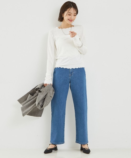 abahouse mavie（アバハウスマヴィ）の「スパークナイロンクルーネックプルオーバー/春服（Tシャツ/カットソー・レディース・ブラック/サックスブルー/アイボリー/ホワイト・フリー）」の7枚目の写真