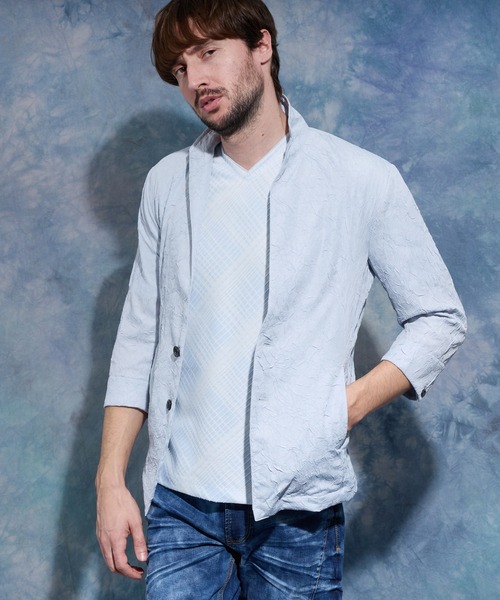 HIDEAWAYS NICOLE(ハイダウェイニコル)の「ポリエステルタフタワッシャー7分袖ジャケット(その他アウター・メンズ・ネイビー/ブラック/ライトグレー・X-LARGE/LARGE/MEDIUM)」の1枚目の写真