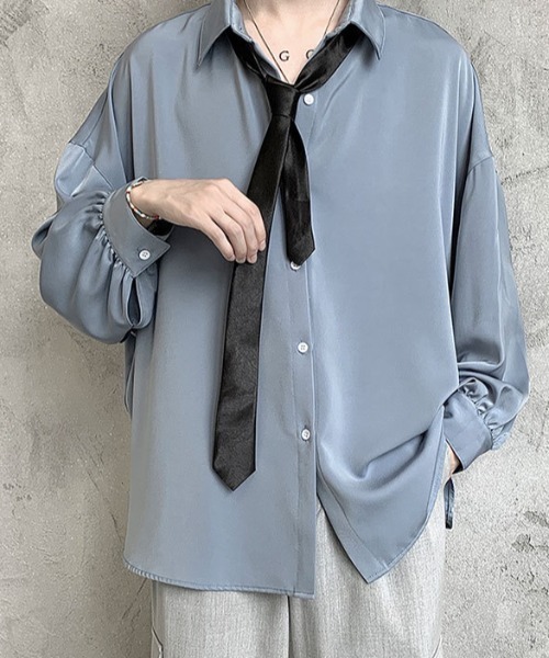 link lot(リンクロット)の「とろみ オーバーサイズルーズシルエットシャツ(シャツ/ブラウス・メンズ・ブルー/ブラック/ホワイト・M/L)」の3枚目の写真