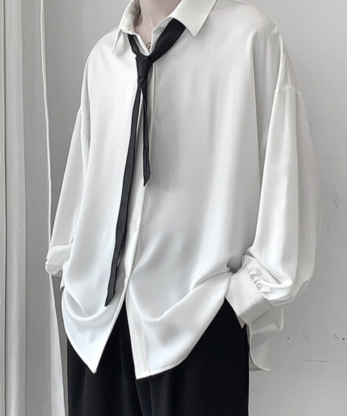 link lot(リンクロット)の「とろみ オーバーサイズルーズシルエットシャツ(シャツ/ブラウス・メンズ・ブルー/ブラック/ホワイト・M/L)」の4枚目の写真
