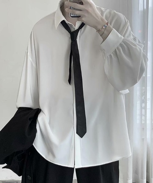 link lot(リンクロット)の「とろみ オーバーサイズルーズシルエットシャツ(シャツ/ブラウス・メンズ・ブルー/ブラック/ホワイト・M/L)」の6枚目の写真