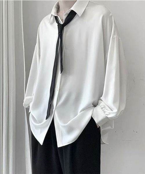 link lot(リンクロット)の「とろみ オーバーサイズルーズシルエットシャツ(シャツ/ブラウス・メンズ・ブルー/ブラック/ホワイト・M/L)」の7枚目の写真