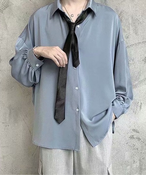link lot(リンクロット)の「とろみ オーバーサイズルーズシルエットシャツ(シャツ/ブラウス・メンズ・ブルー/ブラック/ホワイト・M/L)」の16枚目の写真
