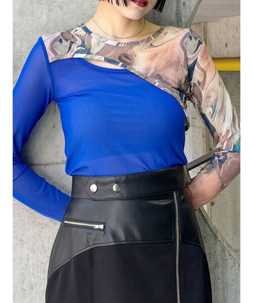 MURUA（ムルーア）の「カラーブロックシアートップス（Tシャツ/カットソー・レディース・ブラック/ベージュ/グリーン/ブルー・FREE）」の4枚目の写真