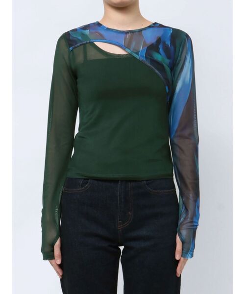 MURUA（ムルーア）の「カラーブロックシアートップス（Tシャツ/カットソー・レディース・ブラック/ベージュ/グリーン/ブルー・FREE）」の8枚目の写真