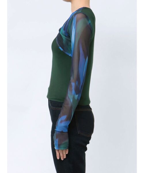 MURUA（ムルーア）の「カラーブロックシアートップス（Tシャツ/カットソー・レディース・ブラック/ベージュ/グリーン/ブルー・FREE）」の9枚目の写真