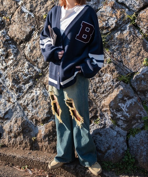 WEGO（ウィゴー）の「WEGO/レタードカーディガン（カーディガン/ボレロ・レディース・グレー/ネイビー・FREE）」の3枚目の写真