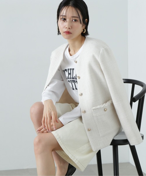 N.（N. Natural Beauty Basic）（エヌエヌナチュラルビューティーベーシック）の「【PS/低身長サイズ】パイピングノーカラーツイードブルゾン（ブルゾン・レディース・オフホワイト/ブラック系その他・MEDIUM/P/S）」の16枚目の写真