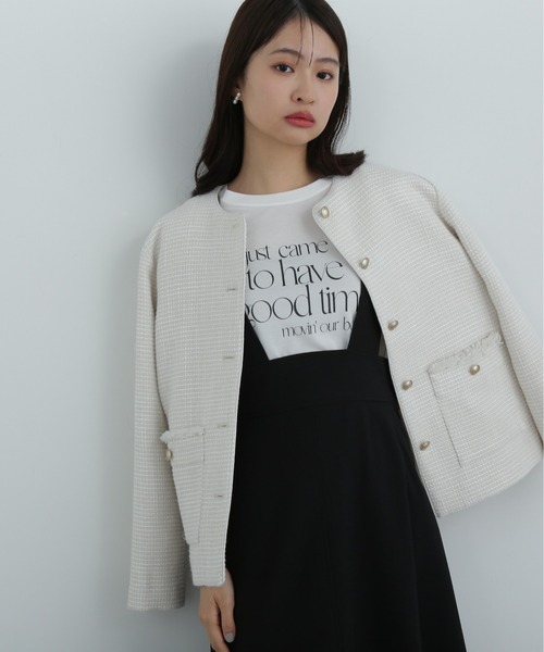 N.（N. Natural Beauty Basic）（エヌエヌナチュラルビューティーベーシック）の「【PS/低身長サイズ】パイピングノーカラーツイードブルゾン（ブルゾン・レディース・オフホワイト/ブラック系その他・MEDIUM/P/S）」の10枚目の写真