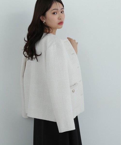 N.（N. Natural Beauty Basic）（エヌエヌナチュラルビューティーベーシック）の「【PS/低身長サイズ】パイピングノーカラーツイードブルゾン（ブルゾン・レディース・オフホワイト/ブラック系その他・MEDIUM/P/S）」の11枚目の写真