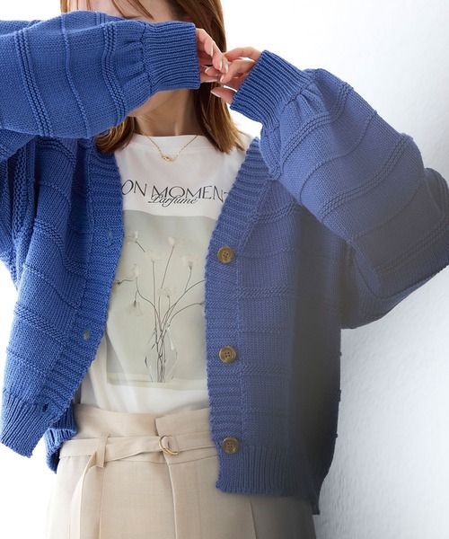 ROPE' PICNIC（ロペピクニック）の「ガーターボーダーショート丈カーディガン（カーディガン/ボレロ・レディース・レッド/ライトグレー/クリーム/ブルー・38）」の3枚目の写真