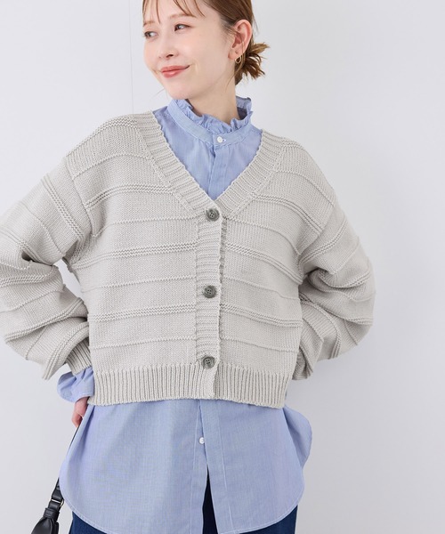 ROPE' PICNIC（ロペピクニック）の「ガーターボーダーショート丈カーディガン（カーディガン/ボレロ・レディース・レッド/ライトグレー/クリーム/ブルー・38）」の2枚目の写真