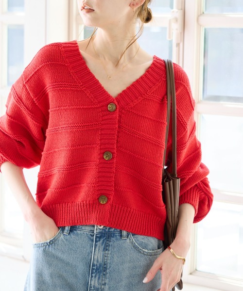 ROPE' PICNIC（ロペピクニック）の「ガーターボーダーショート丈カーディガン（カーディガン/ボレロ・レディース・レッド/ライトグレー/クリーム/ブルー・38）」の16枚目の写真