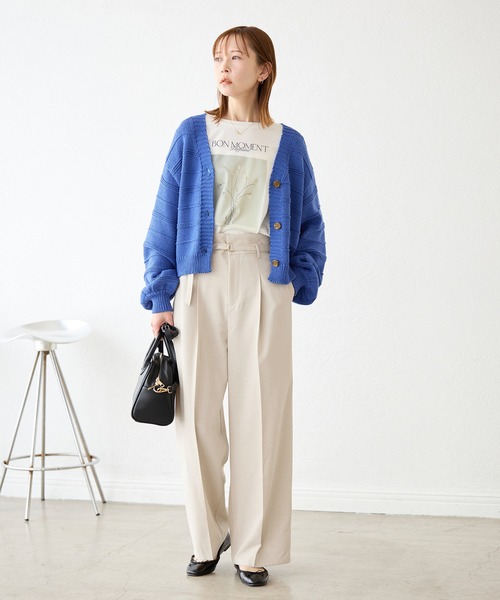 ROPE' PICNIC（ロペピクニック）の「ガーターボーダーショート丈カーディガン（カーディガン/ボレロ・レディース・レッド/ライトグレー/クリーム/ブルー・38）」の10枚目の写真