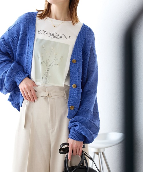 ROPE' PICNIC（ロペピクニック）の「ガーターボーダーショート丈カーディガン（カーディガン/ボレロ・レディース・レッド/ライトグレー/クリーム/ブルー・38）」の13枚目の写真