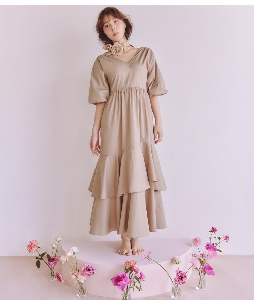 PEACH JOHN(ピーチジョン)の「バックリボンイレヘムワンピ(ワンピース・レディース・ベージュ/ミント/アイボリー・ONE SIZE)」の3枚目の写真