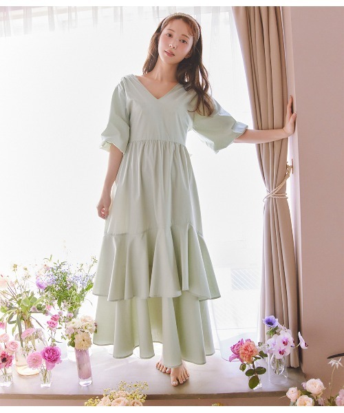 PEACH JOHN(ピーチジョン)の「バックリボンイレヘムワンピ(ワンピース・レディース・ベージュ/ミント/アイボリー・ONE SIZE)」の1枚目の写真