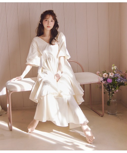 PEACH JOHN(ピーチジョン)の「バックリボンイレヘムワンピ(ワンピース・レディース・ベージュ/ミント/アイボリー・ONE SIZE)」の4枚目の写真