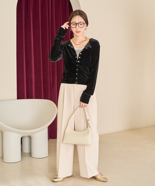 FREAK'S STORE（フリークスストア）の「限定展開　シアー ベロア ボタン カーディガン (セット対応)（カーディガン/ボレロ・レディース・ブラック/ブラウン/ブルー/ナチュラル・ﾌﾘ-）」の9枚目の写真