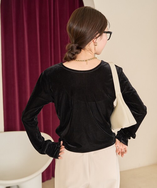 FREAK'S STORE（フリークスストア）の「限定展開　シアー ベロア ボタン カーディガン (セット対応)（カーディガン/ボレロ・レディース・ブラック/ブラウン/ブルー/ナチュラル・ﾌﾘ-）」の12枚目の写真