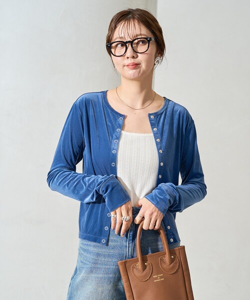 FREAK'S STORE（フリークスストア）の「限定展開　シアー ベロア ボタン カーディガン (セット対応)（カーディガン/ボレロ・レディース・ブラック/ブラウン/ブルー/ナチュラル・ﾌﾘ-）」の17枚目の写真