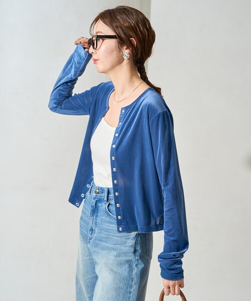 FREAK'S STORE（フリークスストア）の「限定展開　シアー ベロア ボタン カーディガン (セット対応)（カーディガン/ボレロ・レディース・ブラック/ブラウン/ブルー/ナチュラル・ﾌﾘ-）」の18枚目の写真