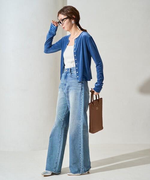 FREAK'S STORE（フリークスストア）の「限定展開　シアー ベロア ボタン カーディガン (セット対応)（カーディガン/ボレロ・レディース・ブラック/ブラウン/ブルー/ナチュラル・ﾌﾘ-）」の19枚目の写真