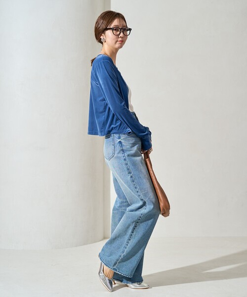 FREAK'S STORE（フリークスストア）の「限定展開　シアー ベロア ボタン カーディガン (セット対応)（カーディガン/ボレロ・レディース・ブラック/ブラウン/ブルー/ナチュラル・ﾌﾘ-）」の20枚目の写真