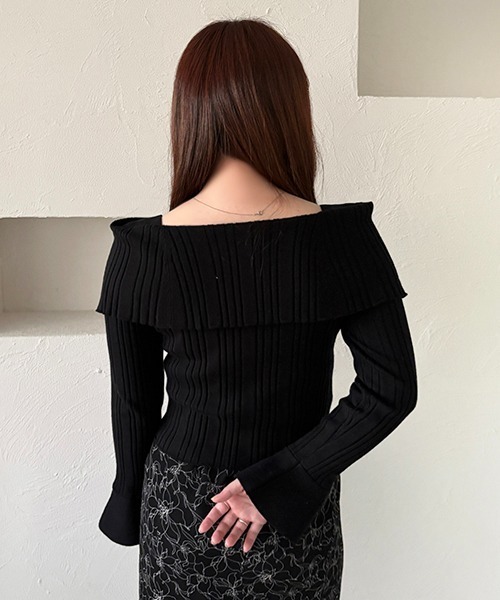 オフショルビッグ襟ニットカーディガン（カーディガン/ボレロ