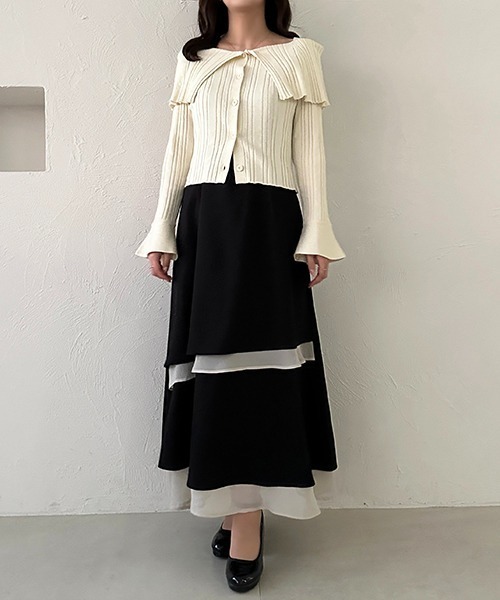 絵画 flk041125 オフショルビッグ襟ニットカーディガン（カーディガン/ボレロ