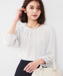 【通勤】ジョーゼット タックブラウス