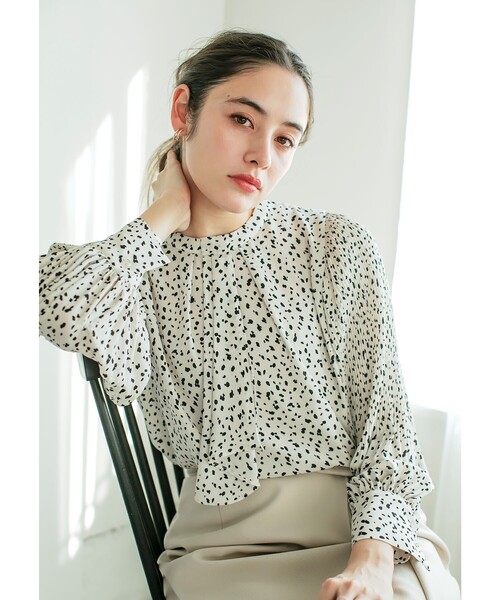 セール】ボウタイプリーツスリーブ柄アソートブラウス【洗濯機可