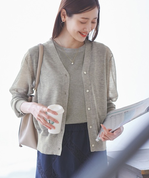 ROPE' PICNIC（ロペピクニック）の「LEVITAシアーニットカーディガン（カーディガン/ボレロ・レディース・ブラック/ライトグレー/その他2/ベージュ・38）」の6枚目の写真