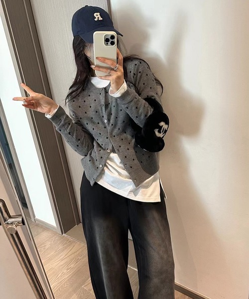 MEMECLE（メメクル）の「【 MEMECLE / メメクル 】ドット ニットカーディガン（カーディガン/ボレロ・レディース・グレー/ブラック・FREE）」の15枚目の写真