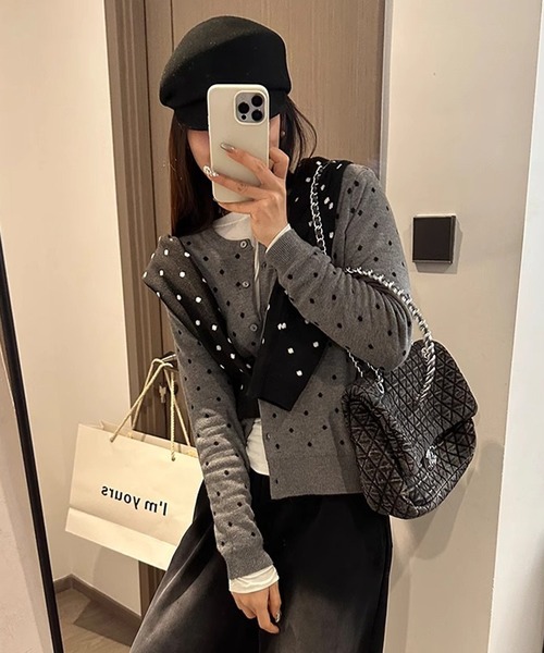 MEMECLE（メメクル）の「【 MEMECLE / メメクル 】ドット ニットカーディガン（カーディガン/ボレロ・レディース・グレー/ブラック・FREE）」の18枚目の写真