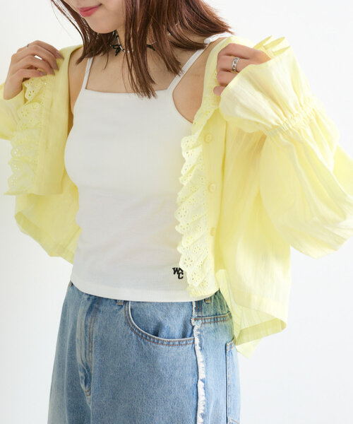 w closet(ダブルクローゼット)の「【カップ付】刺繍キャミ(キャミソール・レディース・オフホワイト/ブラック・FREE)」の4枚目の写真