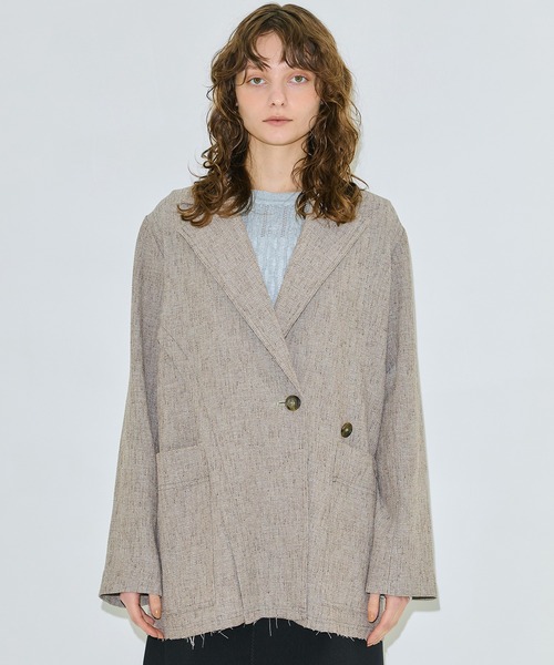 PUBLIC TOKYO（パブリックトウキョウ）の「ツイードオーバージャケット（テーラードジャケット・レディース・ベージュ/グレー・1/2）」の3枚目の写真