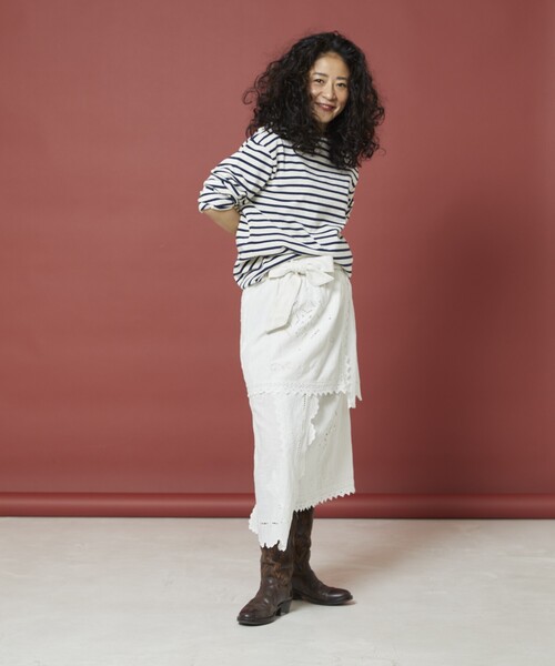 Freada（フリーダ）の「Freada/フリーダ レイヤー 刺繍 ラップスカート（スカート・レディース・ホワイト/ブラック・ONE SIZE）」の4枚目の写真