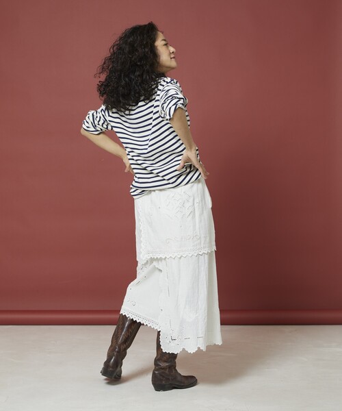 Freada（フリーダ）の「Freada/フリーダ レイヤー 刺繍 ラップスカート（スカート・レディース・ホワイト/ブラック・ONE SIZE）」の5枚目の写真