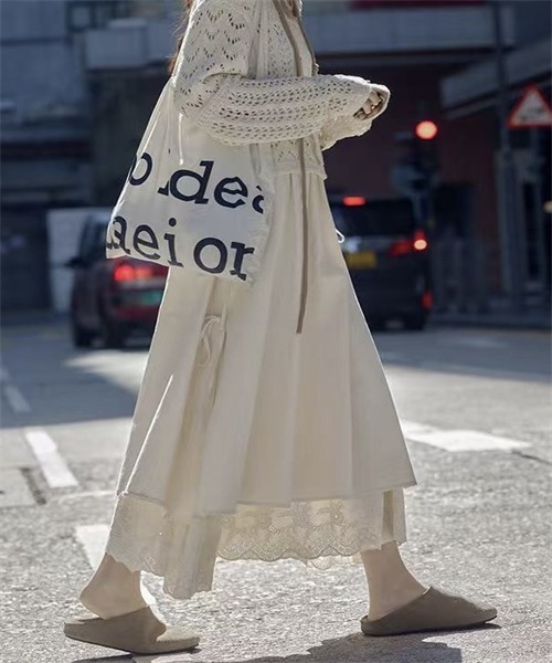FREE STYLISTS（フリー スタイリスト）の「サイドリボン　裾綿レース　ロングスカート（スカート・レディース・アイボリー・M/XL/2XL）」の21枚目の写真