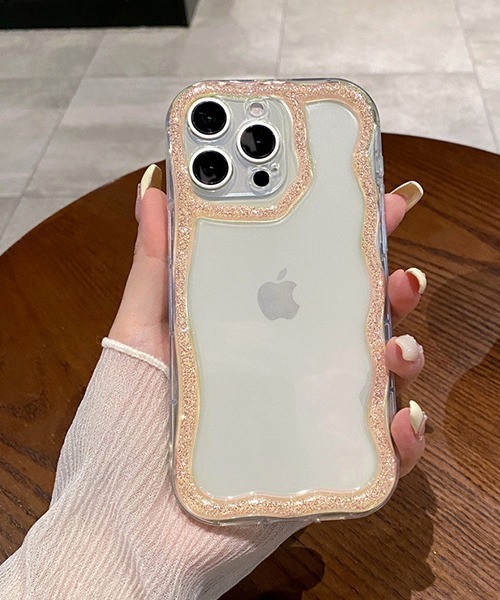 グリッターなみなみエッジ クリア iPhoneカバー アイフォンケース