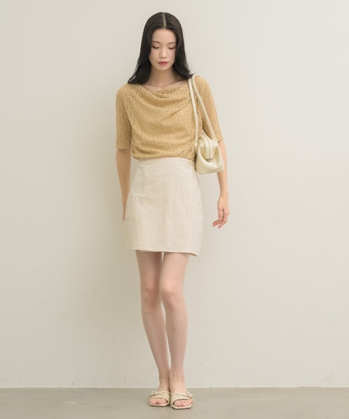 NEUNA（ヌナ）の「リネンライクラップミニ スカート（スカート・レディース・ブラック/ブラウン/アイボリー・FREE）」の4枚目の写真