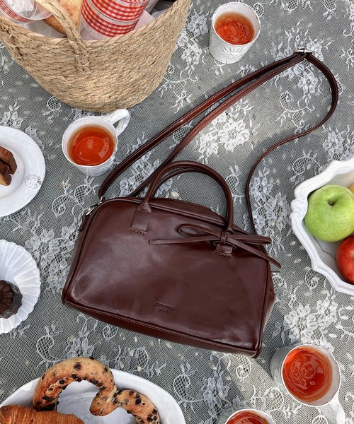 ◇フェイクレザー 2WAY リボンミニボストンバッグ（ボストンバッグ